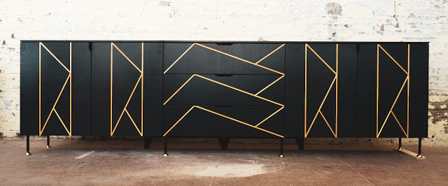 buffet contreplaqué et décor paille